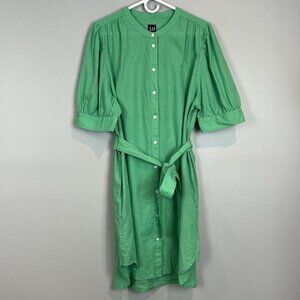Gap Jamaica Green Linen Blend Shirt Dress Size XXL Short Puff Sleeve NWT